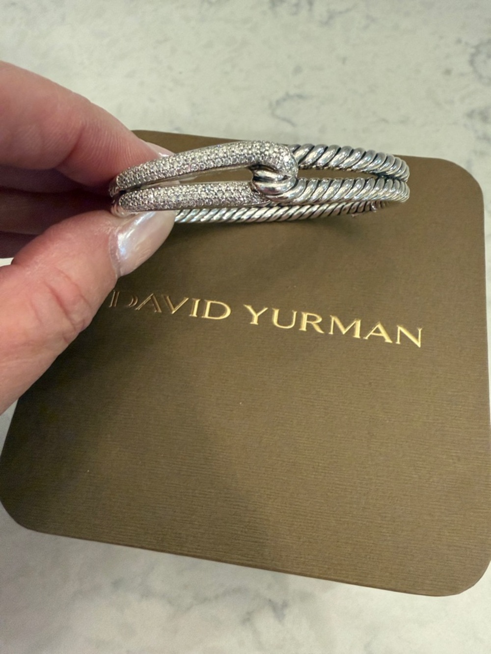 David Yurman Silver Pavé Cable Knot Bracelet - Silver
